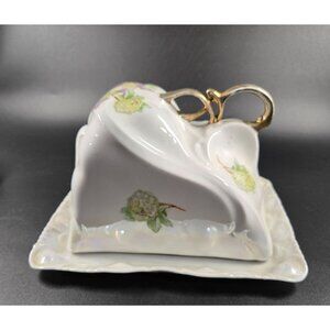 Vintage Victoria Austrian Porcelain Floral Cheese or Butter Dish W Hydrangeas go